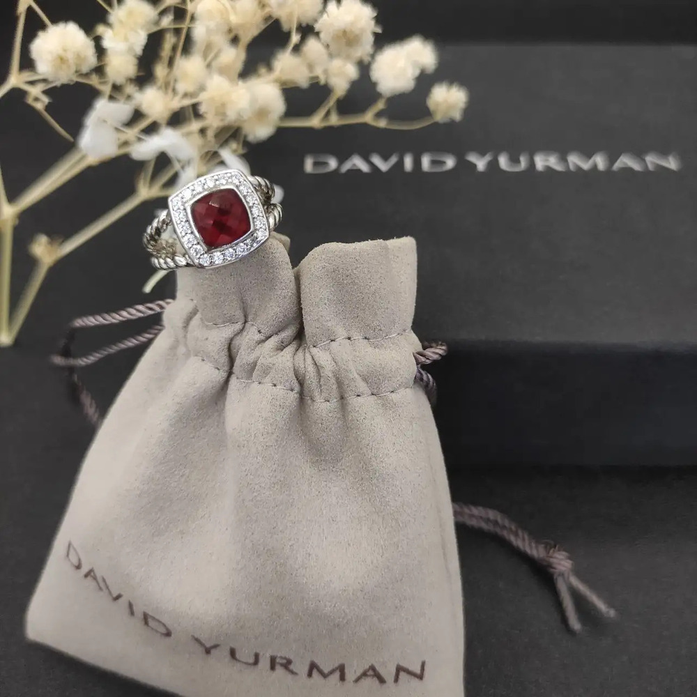 David Yurman square diamond ring with red diamonds